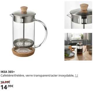 IKEA 365+ Cafetière/théière, verre transparent/acier inoxydable, 1 l