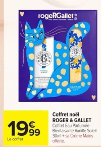 Coffret noël ROGER & GALLET Coffret Eau Parfumée Bienfaisante Vanille Soleil 30ml + sa Crème Mains offerte.