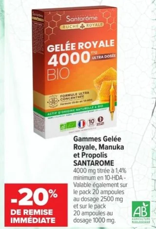 Gammes Gelée Royale, Manuka et Propolis SANTAROME