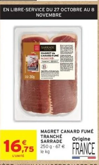 Magret canard fumé tranché Sarrade