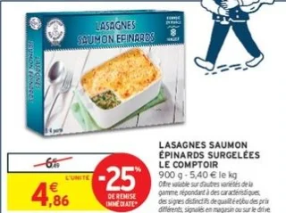 Lasagnes saumon épinards surgelées Le Comptoir