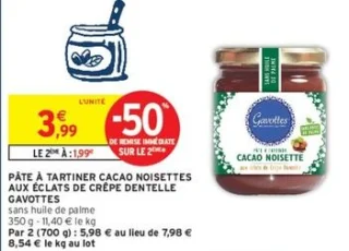 PÂTE À TARTINER CACAO NOISETTES AUX ÉCLATS DE CRÊPE DENTELLE GAVOTTES