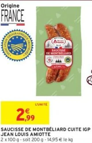 SAUCISSE DE MONTBÉLIARD CUITE IGP JEAN LOUIS AMIOTTE