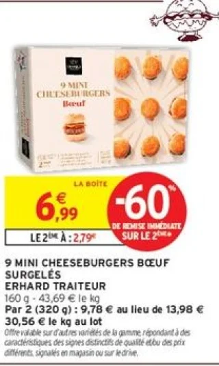 9 MINI CHEESEBURGERS BŒUF SURGELÉS ERHARD TRAITEUR