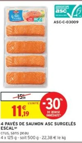 4 PAVÉS DE SAUMON ASC SURGELÉS ESCAL