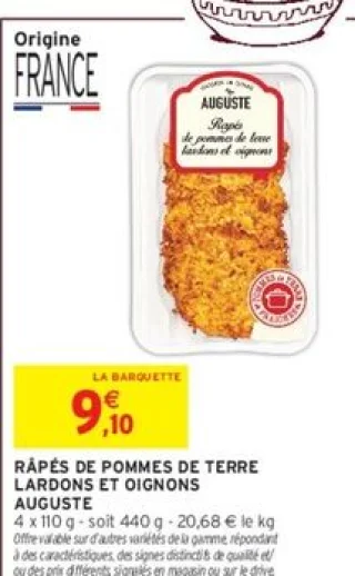 RÂPÉS DE POMMES DE TERRE LARDONS ET OIGNONS AUGUSTE