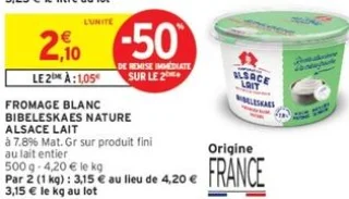 Fromage blanc Bibeleskaes nature Alsace Lait