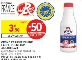 Crème fraîche fluide Label Rouge IGP Alsace Lait