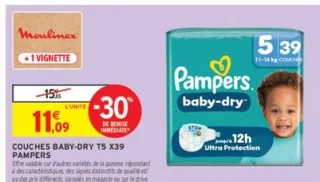 Couches Baby-Dry T5 x39 Pampers