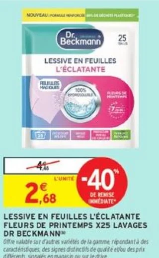 Lessive en feuilles L'Éclatante Fleurs de Printemps x25 lavages Dr Beckmann