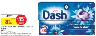 Lessive pods 2 en 1 Envolée d'Air 38 doses Dash