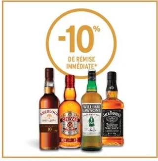 Sélection de Whiskies (Aberlour, Chivas, William Lawson's, Jack Daniel's)