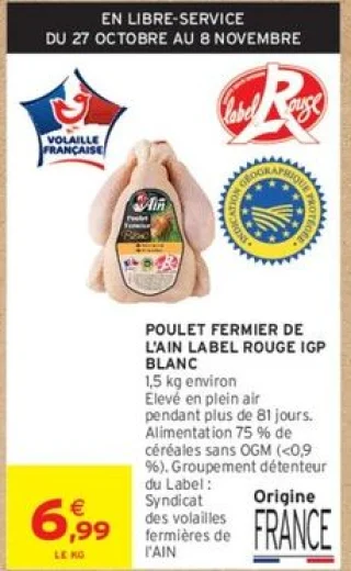 POULET FERMIER DE L'AIN LABEL ROUGE IGP BLANC