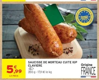 Saucisse de Morteau cuite IGP Claviere