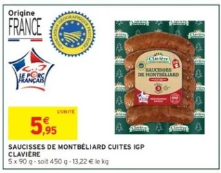 Saucisses de Montbéliard Cuites IGP Clavière