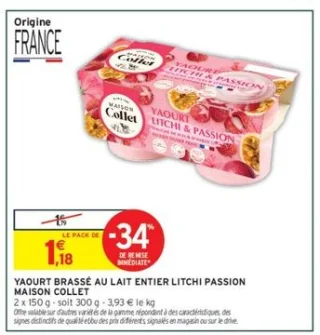 Yaourt brassé au lait entier litchi passion Maison Collet