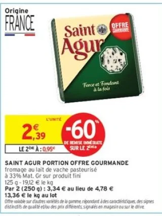 Fromage Saint Agur portion offre gourmande