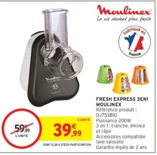 Hachoir Fresh Express 3en1 Moulinex DJ753B10
