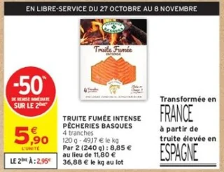 Truite fumée intense Pêcheries Basques