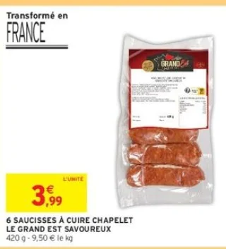 6 SAUCISSES À CUIRE CHAPELET LE GRAND EST SAVOUREUX