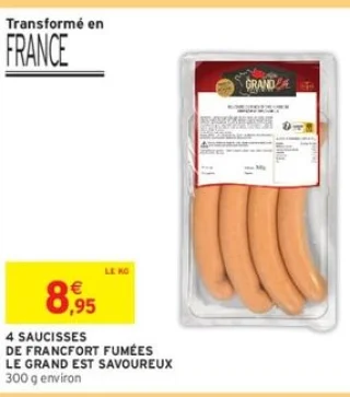 4 SAUCISSES DE FRANCFORT FUMÉES LE GRAND EST SAVOUREUX