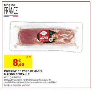 Poitrine de porc demi-sel Maison Serrault