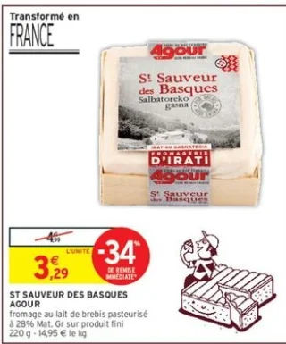 Fromage au lait de brebis pasteurisé St Sauveur des Basques Agour