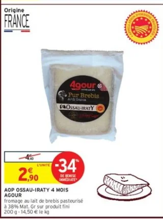 Fromage au lait de brebis pasteurisé AOP Ossau-Iraty 4 Mois Agour