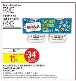 Yaourts au lait entier de brebis saveur vanille Baskalia