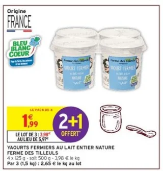 Yaourts fermiers au lait entier nature Ferme des Tilleuls