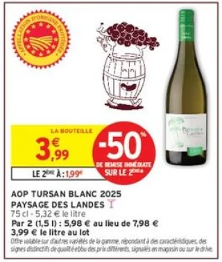 Vin blanc AOP Tursan Blanc Paysage des Landes