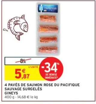4 PAVÉS DE SAUMON ROSE DU PACIFIQUE SAUVAGE SURGELÉS GINEYS