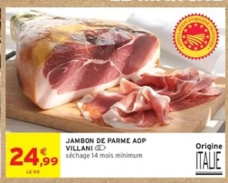 Jambon de Parme AOP Villani séchage 14 mois minimum