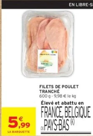 Filets de poulet tranché