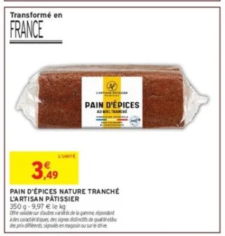 PAIN D'ÉPICES NATURE TRANCHÉ L'ARTISAN PÂTISSIER