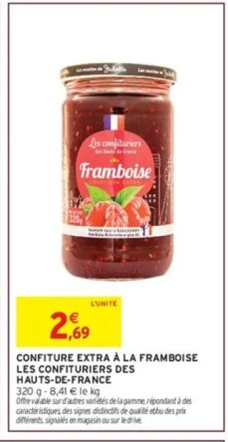 Confiture extra à la framboise Les Confituriers des Hauts-de-France