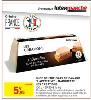BLOC DE FOIE GRAS DE CANARD "L'APÉRITIVE" - BARQUETTE LES CRÉATIONS