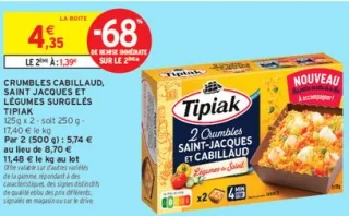 Crumbles cabillaud, Saint Jacques et légumes surgelés Tipiak