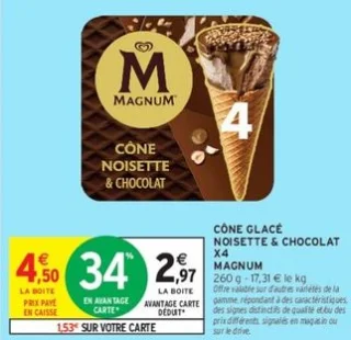 Cône glacé noisette & chocolat x4 Magnum