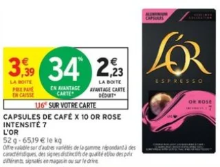 Capsules de café x 10 OR Rose Intensité 7 L'OR