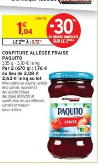 Confiture allégée fraise Paquito