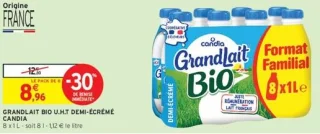 Grandlait Bio U.H.T Demi-Écrémé Candia