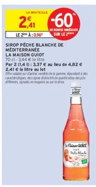 SIROP PÊCHE BLANCHE DE MÉDITERRANÉE LA MAISON GUIOT
