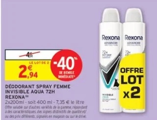 Déodorant Spray Femme Invisible Aqua 72h Rexona