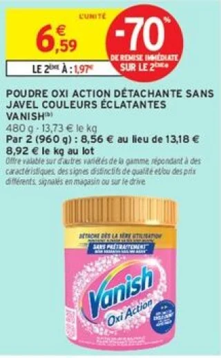 Poudre Oxi Action détachante sans javel couleurs éclatantes Vanish