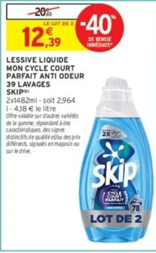 Lessive liquide Mon cycle court parfait anti odeur Skip