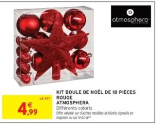 Kit boule de Noël de 18 pièces rouge Atmosphera