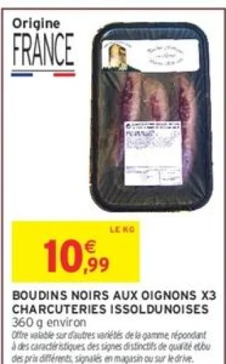 Boudins noirs aux oignons x3 Charcuteries Issoldunoises