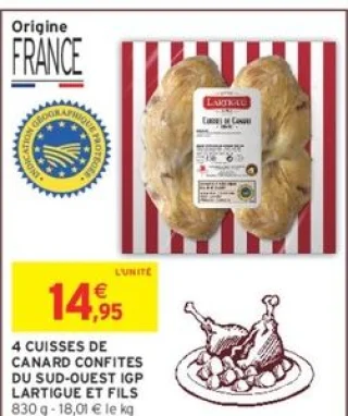 4 cuisses de canard confites du Sud-Ouest IGP Lartigue et Fils
