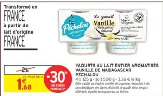 Yaourts au lait entier aromatisés vanille de Madagascar Péchalou